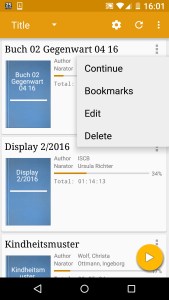 Bild: Buchmenü aufgeklappt